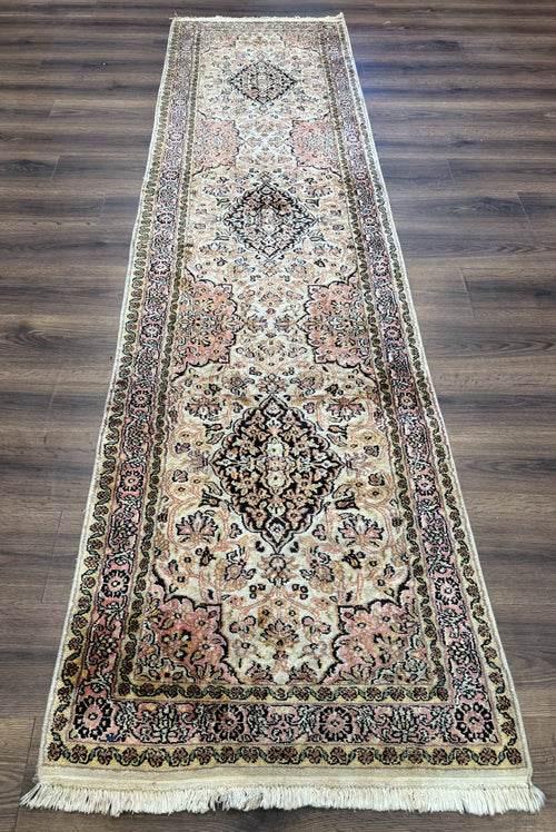 Silk Indian Kashmiri Runner Rug 2.7 x 9.8, Floral Medallions - Nuvé