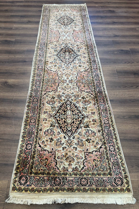 Silk Indian Kashmiri Runner Rug 2.7 x 9.8, Floral Medallions - Nuvé