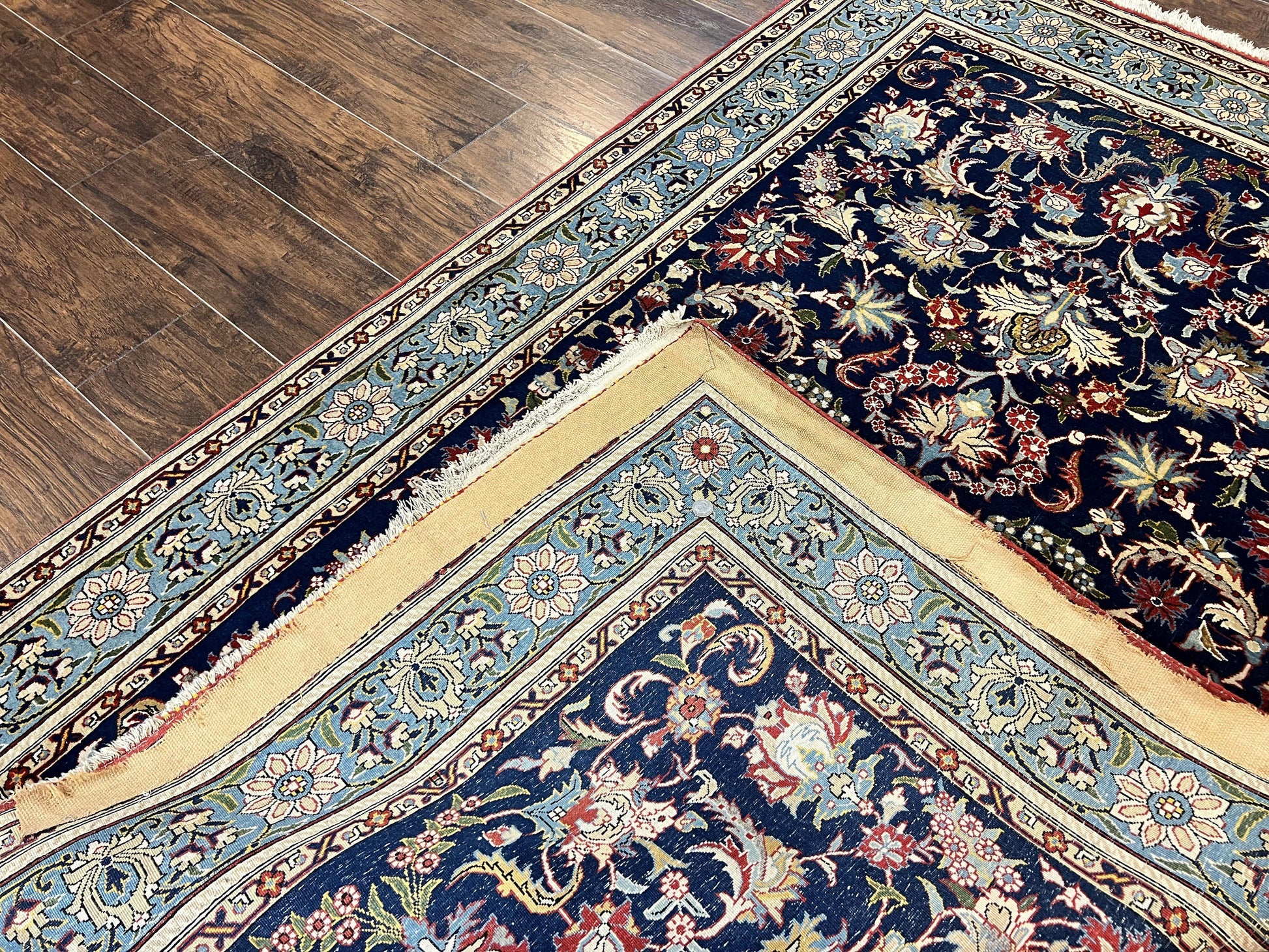 Blue Persian Qum Rug 5x7, Very Fine and Wonderful Authentic Persian Carpet, Wool Hand Knotted Vintage Semi Antique Oriental Rug, Floral, Ghom Qom Rug - Nuvé