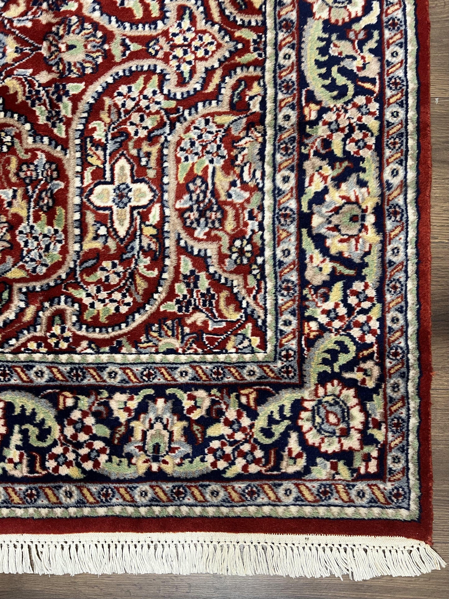 Indo Persian Rug 4x7, Allover Floral Oriental Carpet, Red and Navy Blue, Hand Knotted Indian Kashmiri Traditional Vintage Area Rug 4 x 7 ft - Nuvé