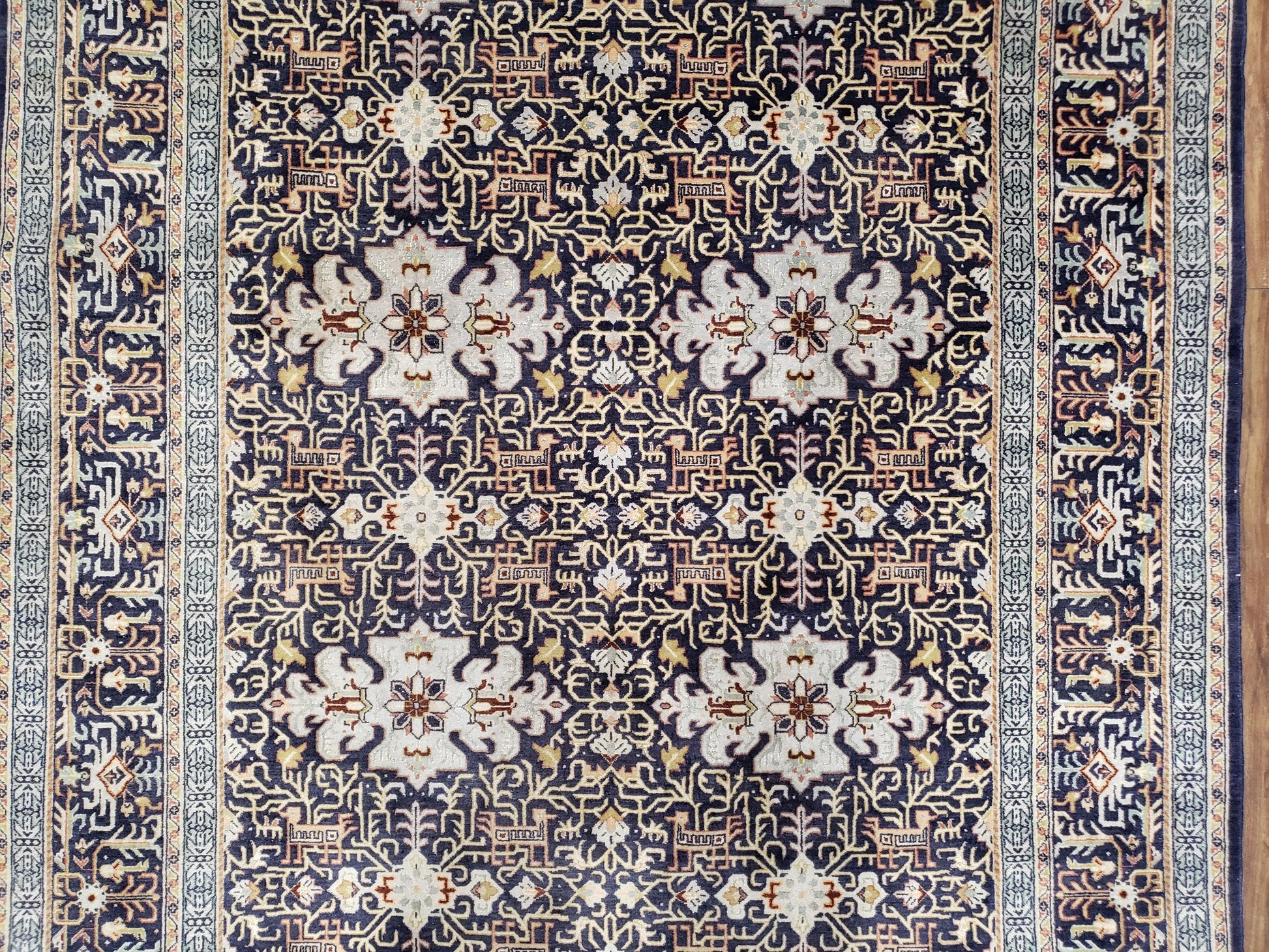 Persian Kashan Rug, Navy Blue, Hand-Knotted, Wool, 4' 8" x 7' 4", Pair A - Nuvé