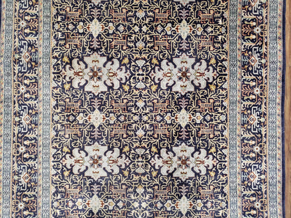 Persian Kashan Rug, Navy Blue, Hand-Knotted, Wool, 4' 8" x 7' 4", Pair A - Nuvé