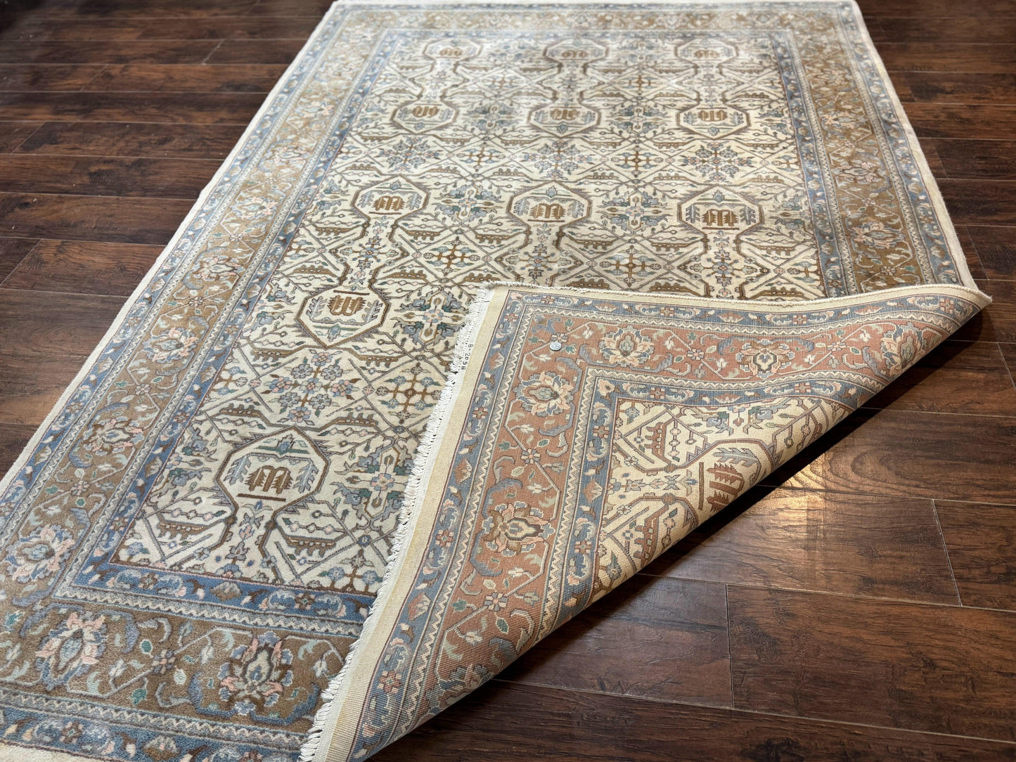 Indo Persian Rug 6x9, Beige, Allover Pattern, Vintage Wool Oriental Carpet - Nuvé