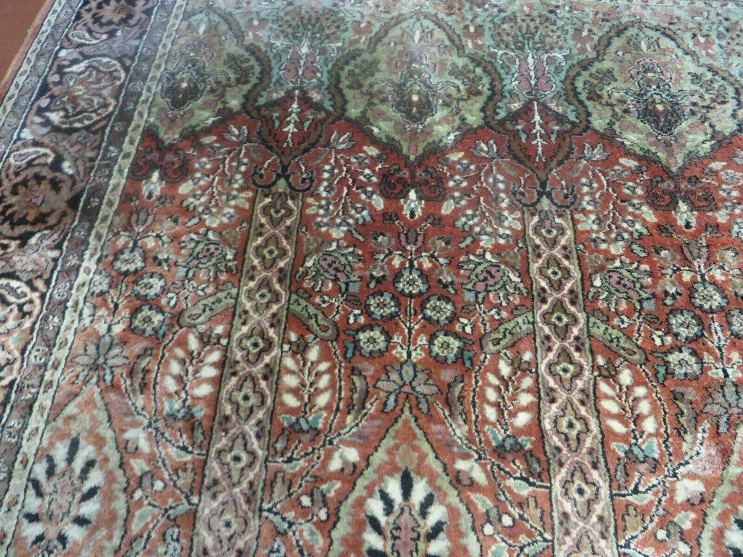 6' X 6' Vintage Handmade Fine Indian Silk Rug Kashmir Square Nice - Nuvé