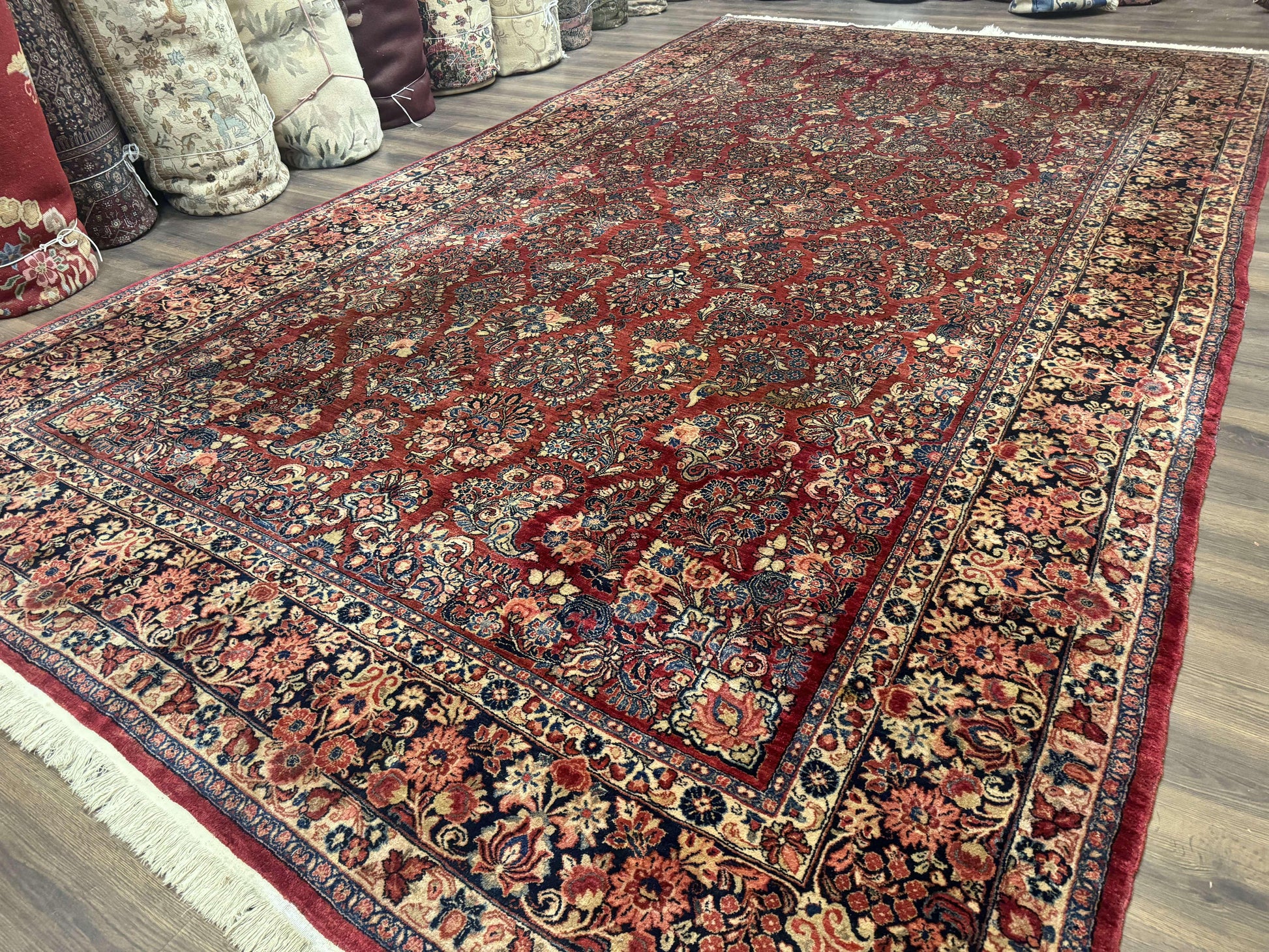 Large Persian Sarouk Rug 10x17, Palace Size Antique Persian Carpet, Red, Floral Allover, Traditional Persian Rug, Oversize Handmade Wool Rug - Nuvé