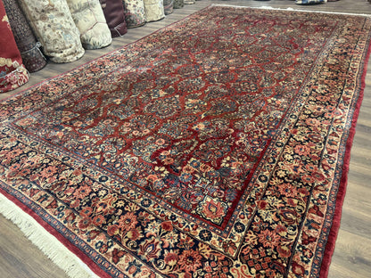 Large Persian Sarouk Rug 10x17, Palace Size Antique Persian Carpet, Red, Floral Allover, Traditional Persian Rug, Oversize Handmade Wool Rug - Nuvé