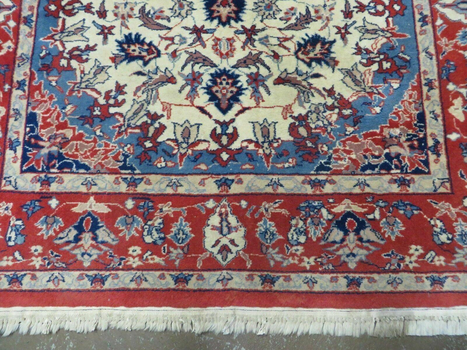 3' X 5' Vintage Handmade Authentic Oriental Floral Medallion Fine Wool Rug Beige Red and Blue Top Quality Veg Dyes - Nuvé
