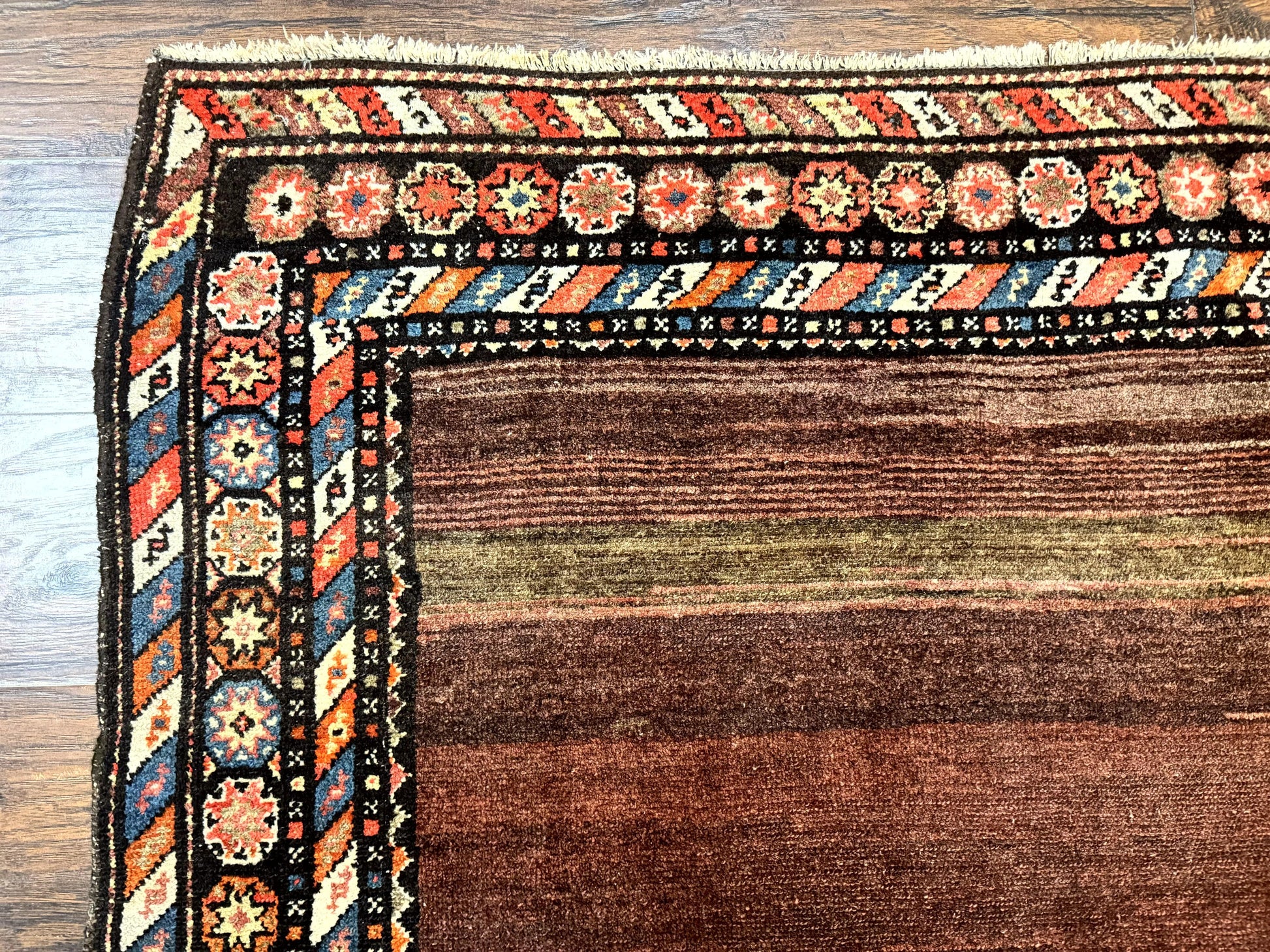 Antique Persian Rug 4x7, Sarab Tribal Wool Carpet, Brown and Multicolor, Handmade Wide Runner Rug 4 x 7, Open Field, Rainbow Border - Nuvé
