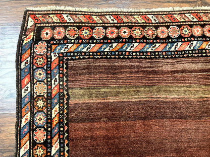 Antique Persian Rug 4x7, Sarab Tribal Wool Carpet, Brown and Multicolor, Handmade Wide Runner Rug 4 x 7, Open Field, Rainbow Border - Nuvé