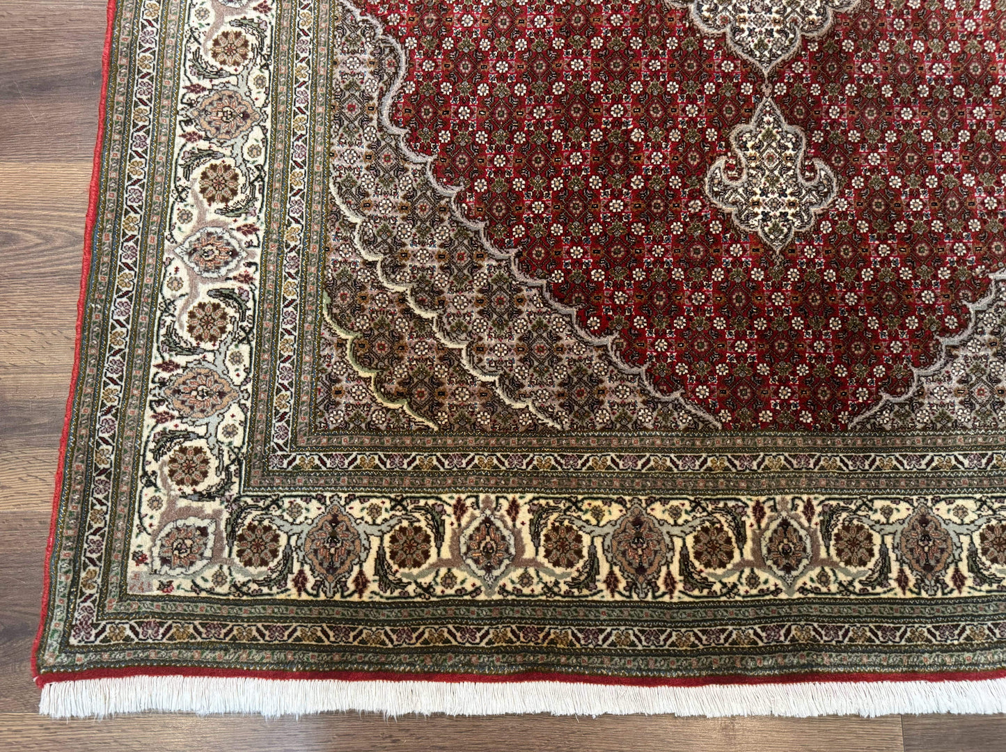 Persian Rug 5x7, Very Fine 330 KPSI, Red and Ivory, Herati Mahi Pattern, Wool & Silk - Nuvé