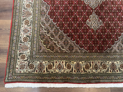 Persian Rug 5x7, Very Fine 330 KPSI, Red and Ivory, Herati Mahi Pattern, Wool & Silk - Nuvé