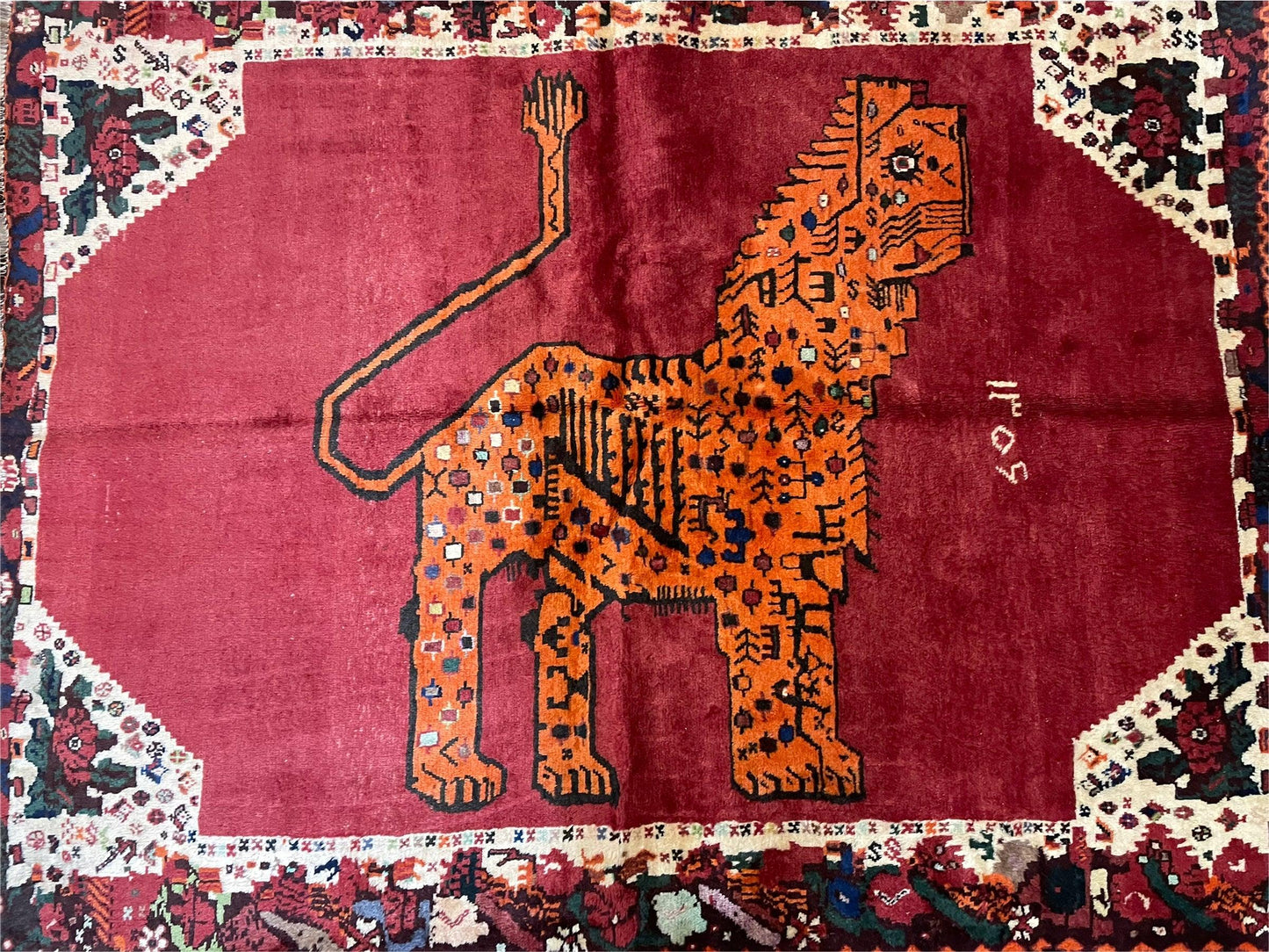 5 X 6 Handmade Rug Zagros Quality Wool Rug Lion Organic Dyes Red Leopard Tribal - Nuvé