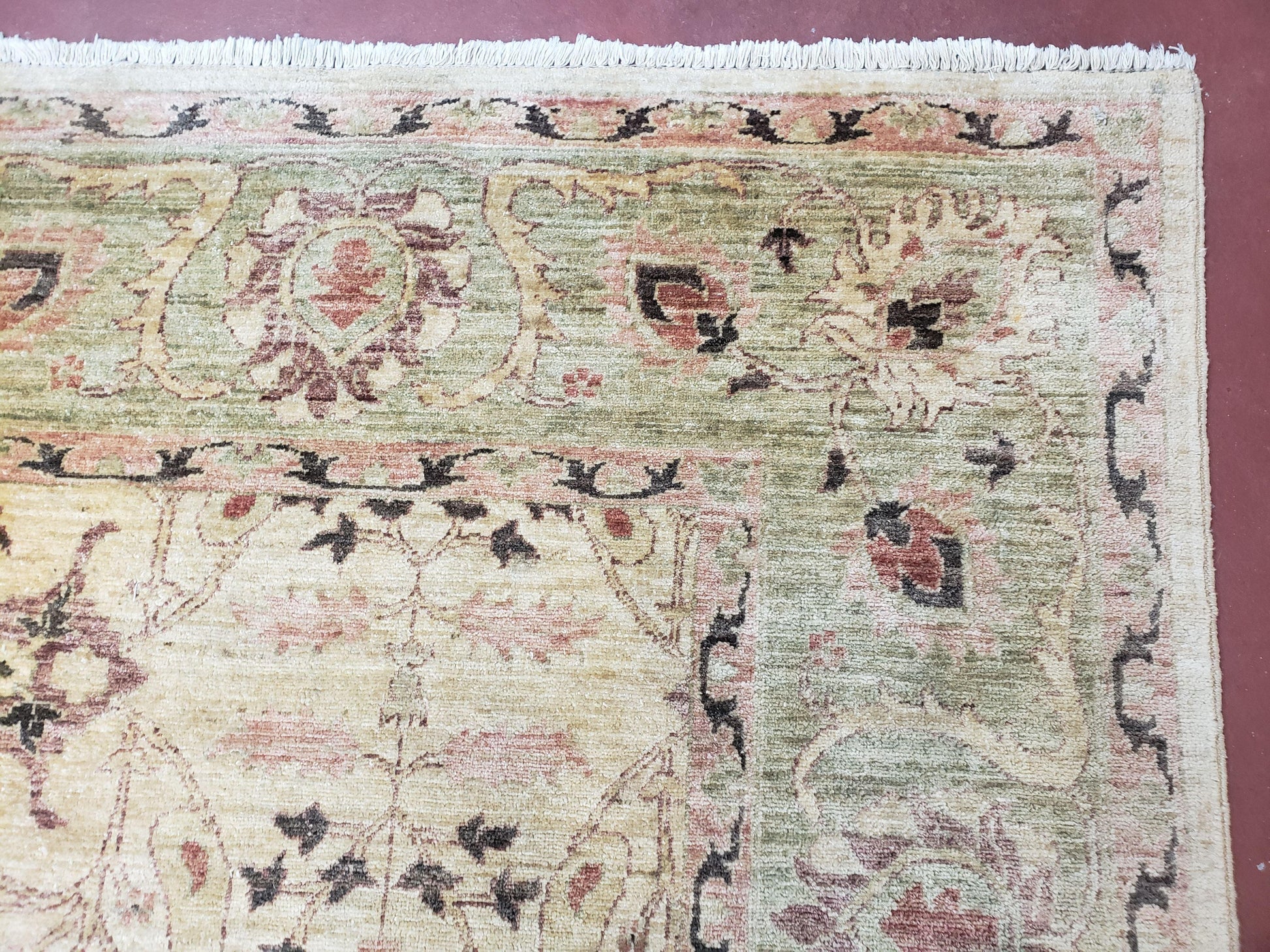 Vintage Peshawar Area Rug 8'4" x 9'7", Room Sized Peshavar Wool Oriental Carpet, Ivory/Beige & Dark Violet, Farmhouse Rug, Haji Jalil Design - Nuvé