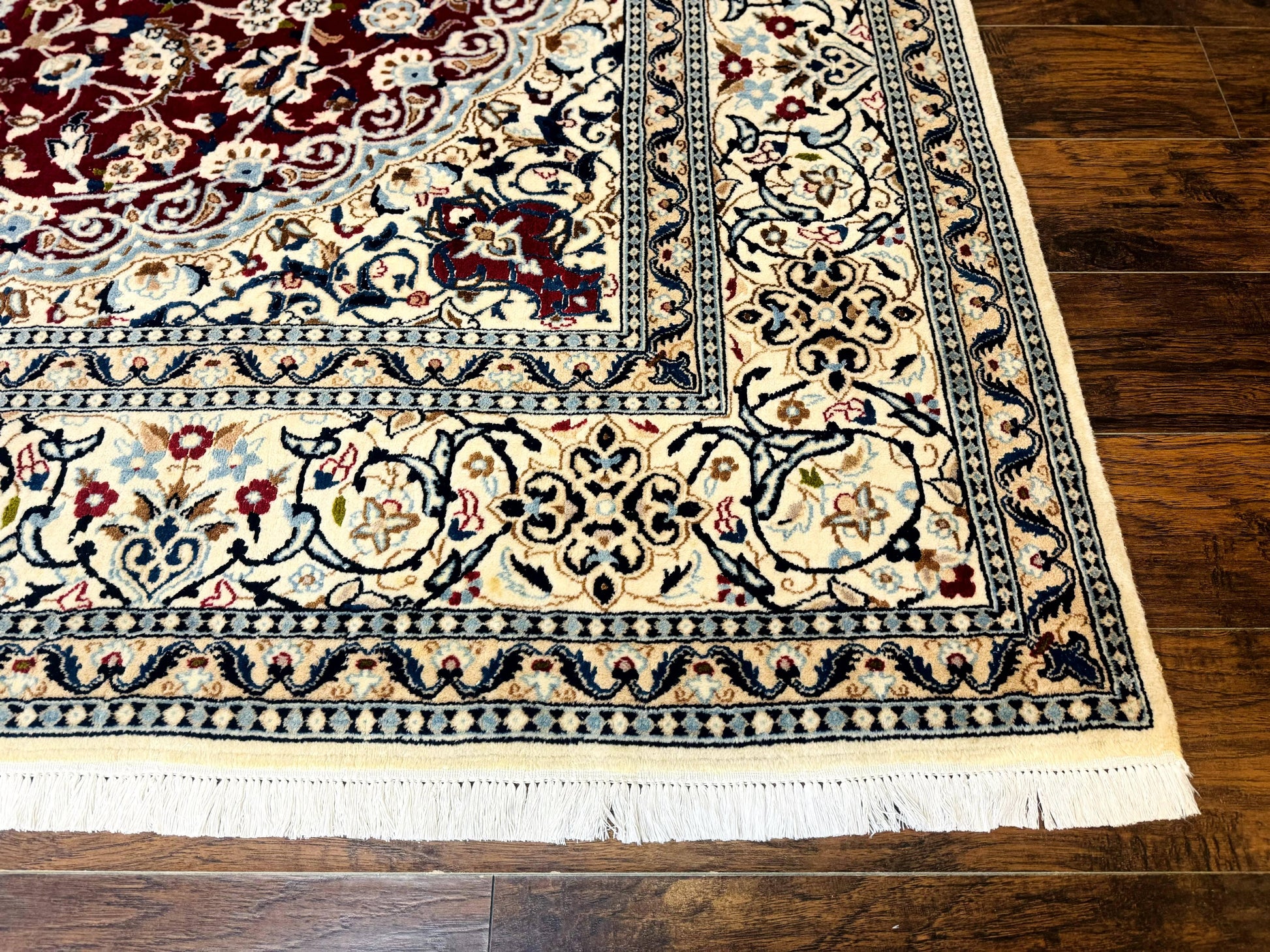 Persian Nain Rug 8x11, Wool and Silk Highlights, Burgundy & Ivory - Nuvé