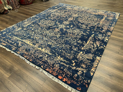Area Rug 8x10 High Quality Handmade Oriental Carpet, Modern Contemporary Rug, Rug for Living Room, Wool Rug, Blue and Gold, Pakistani Rug - Nuvé