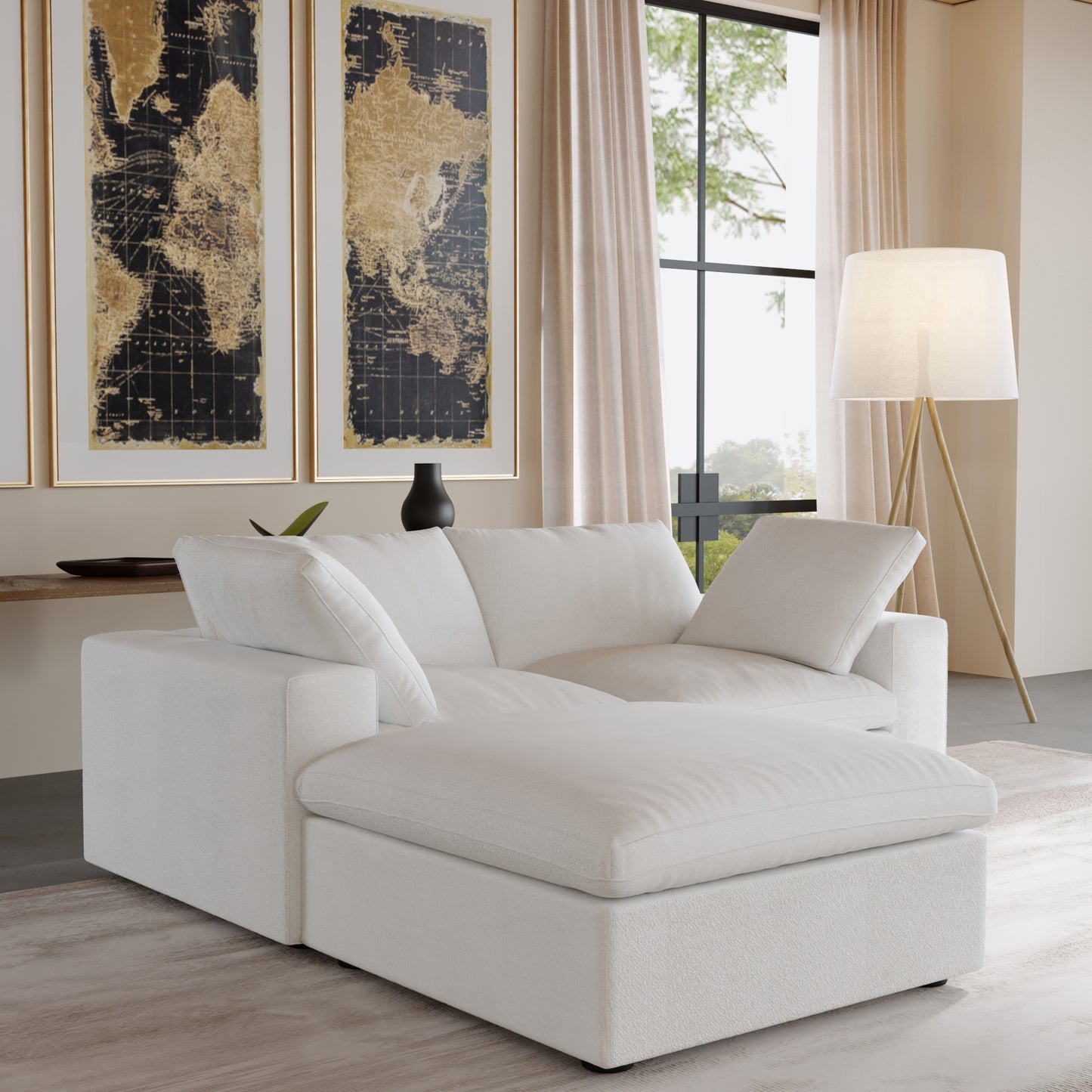 Nuvé® Solace Modular Bouclé Cloud Sofa - Snow White - 2-Seater Sectional Sofa with Ottoman - Nuvé