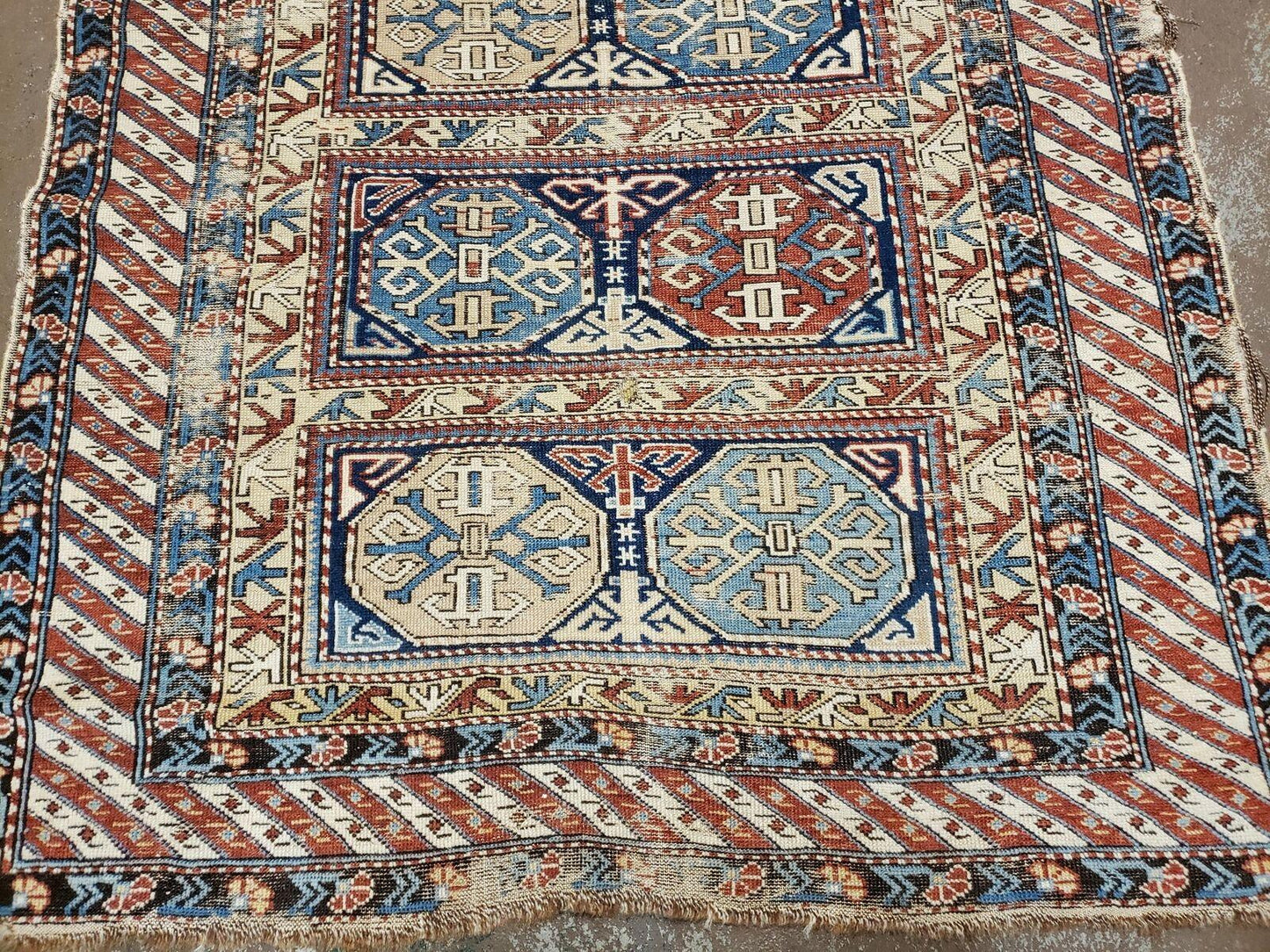 3' 4" X 4' 11" Antique Handmade Shirvan Kazak Caucasian Wool Rug Colorful - Nuvé