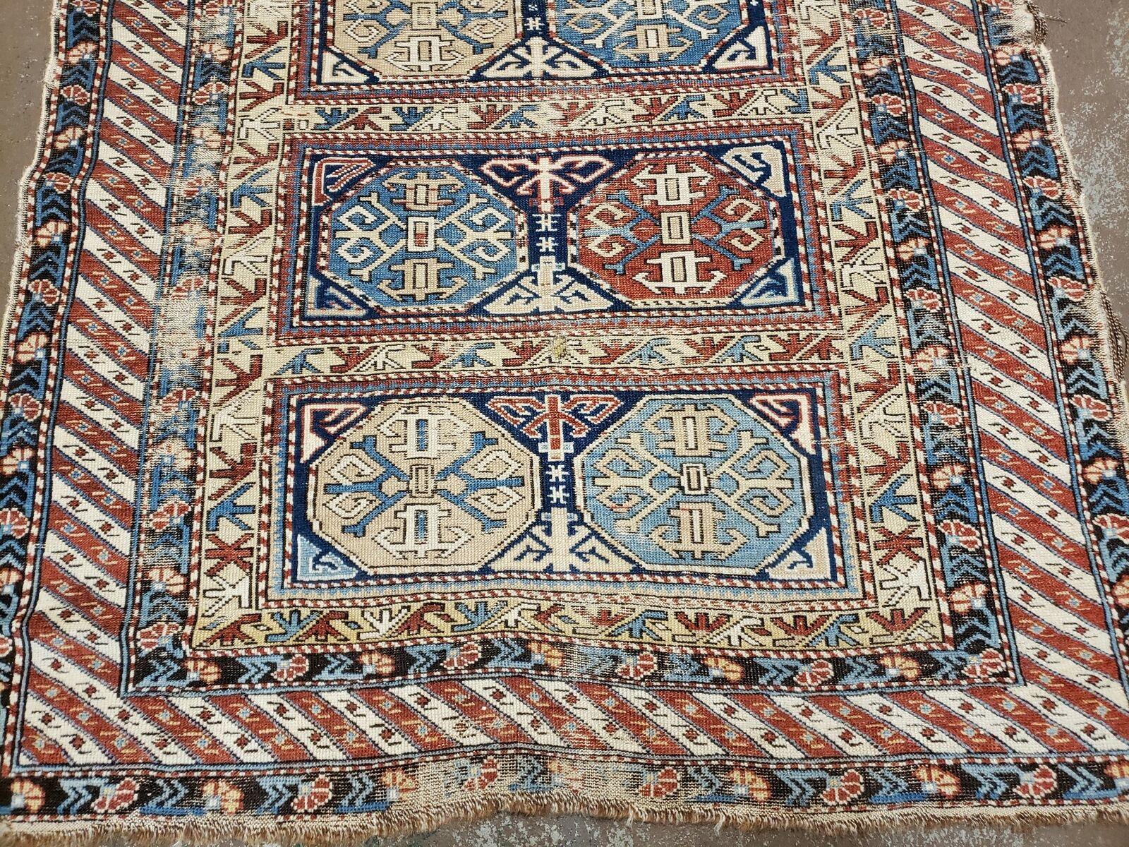 3' 4" X 4' 11" Antique Handmade Shirvan Kazak Caucasian Wool Rug Colorful - Nuvé