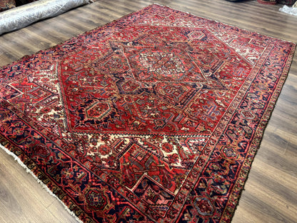Persian Heriz Rug 7x10, Geometric Pattern, Red Ivory Navy Blue - Nuvé