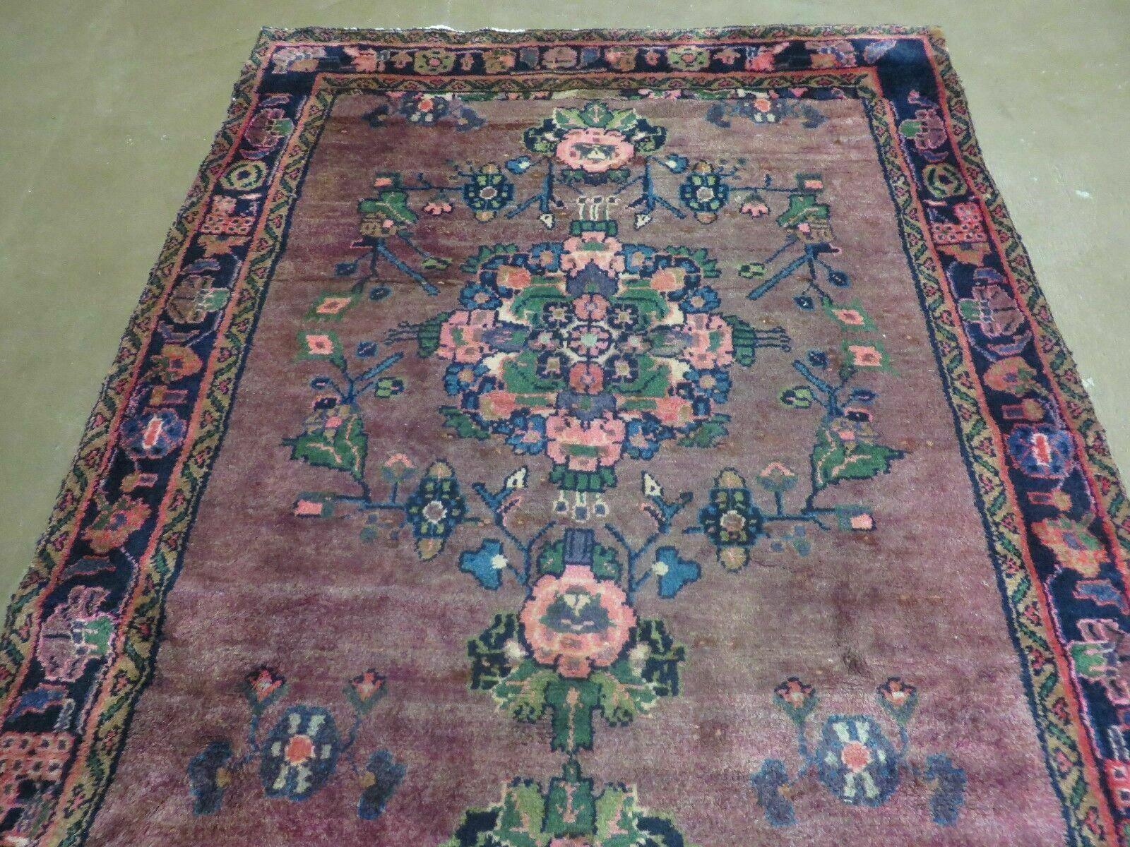 3 x 7 Antique Persian Hamadan Nahavand Rug, Tribal Runner Rug , Handmade Oriental Wool Rug, Vegetable Dyed, Purple-Red & Dark Blue, 3x7 Rug - Nuvé
