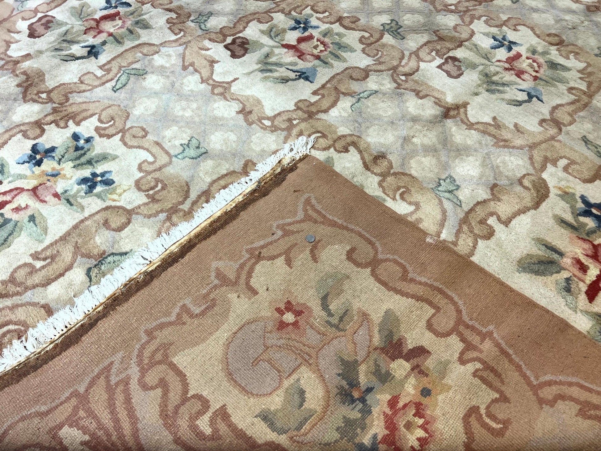 Indo Chinese Aubusson Wool Rug 11x16, Palace Sized Carpet, Oversized Handmade Vintage Rug, European Design - Nuvé