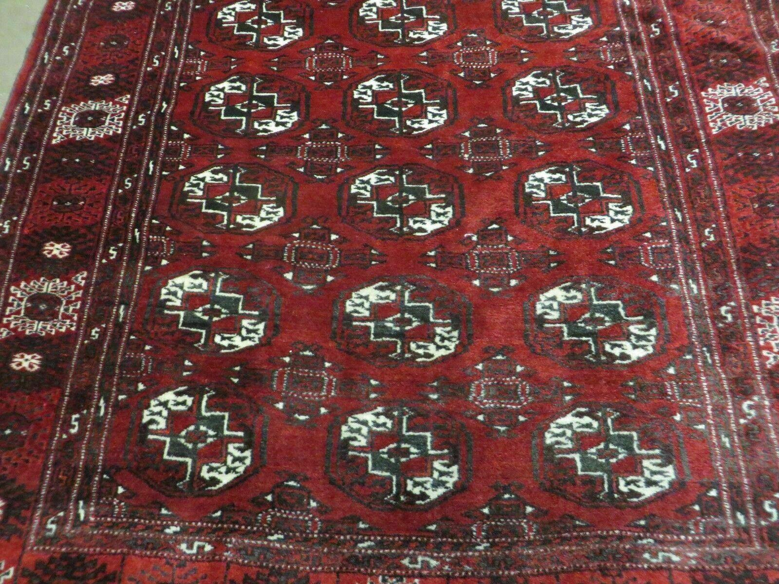 4' 5" X 5' 7" Semi Antique Handmade Afghan Yamud Turkoman Bokhara Wool Rug - Nuvé