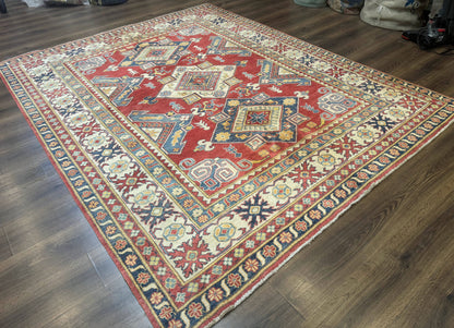 Turkish Kazak Rug 7.6 x 9.5, Geometric Medallions, Caucasian Pattern - Nuvé