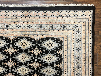 Pakistani Bokhara Rug 6x9, Hand Knotted Vintage Wool Carpet with Silk Highlights, Very Fine 320 KPSI, Medium Size - Nuvé
