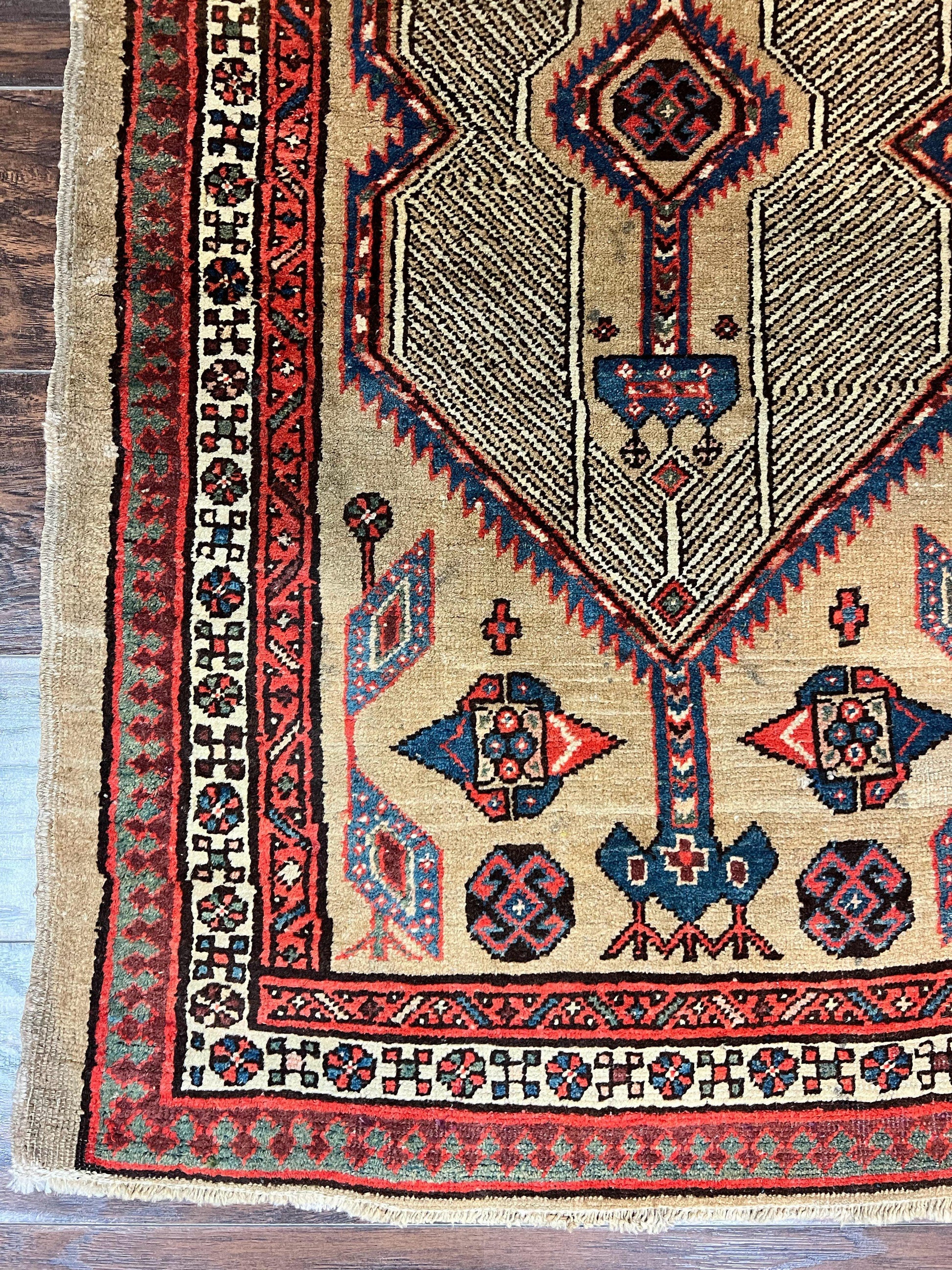 Antique Persian Runner 3 x 7, Camel Hair Runner 3x7 ft, Handmade Hallway Rug, Geometric Design, Tribal Rug, Persian Sarab Rug 3x7 - Nuvé