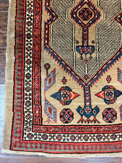 Antique Persian Runner 3 x 7, Camel Hair Runner 3x7 ft, Handmade Hallway Rug, Geometric Design, Tribal Rug, Persian Sarab Rug 3x7 - Nuvé