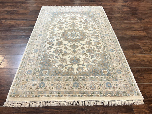 Indo Persian Rug 4x6, Floral Medallion, Beige, Handmade Wool Vintage Carpet 4 x 6 ft - Nuvé