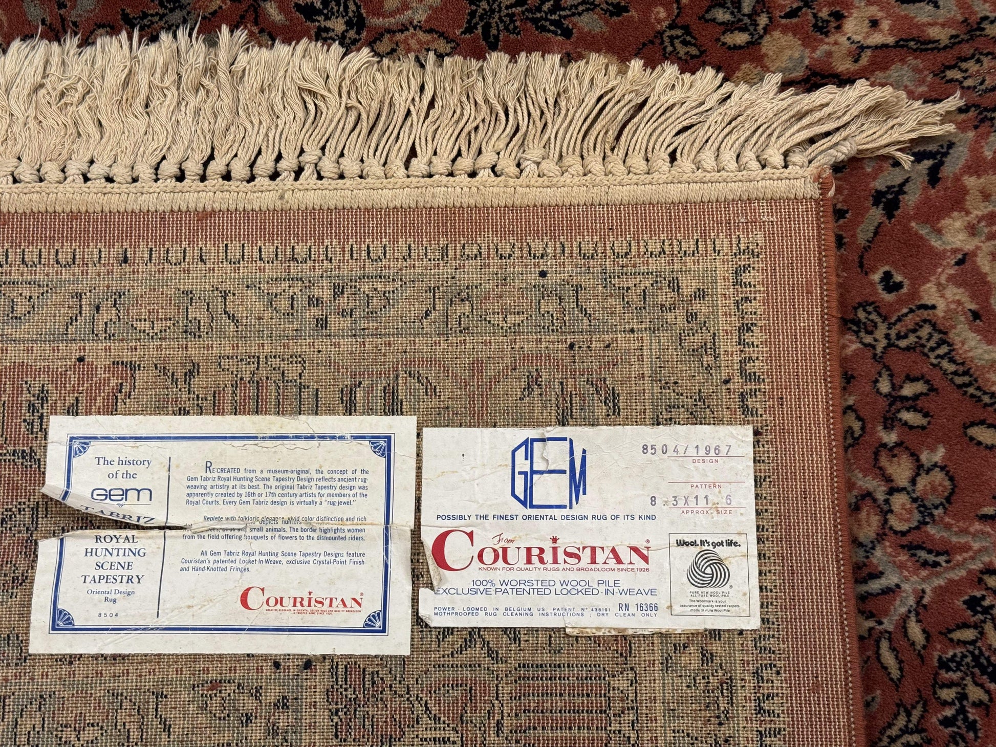 Persian Area Rug 8 x 11.6, Wool, Royal Hunting Scene, Vintage Couristan Rug, Red, Allover Pattern, Belgium Power Loomed - Nuvé