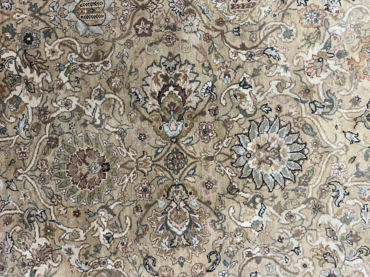 Indo Mahal Rug 8x10, Indian Jaipur Rug 8 x 10 ft, Wool Indo Persian Carpet, Handmade Traditional Floral Area Rug, Olive Green, Vintage Rug - Nuvé