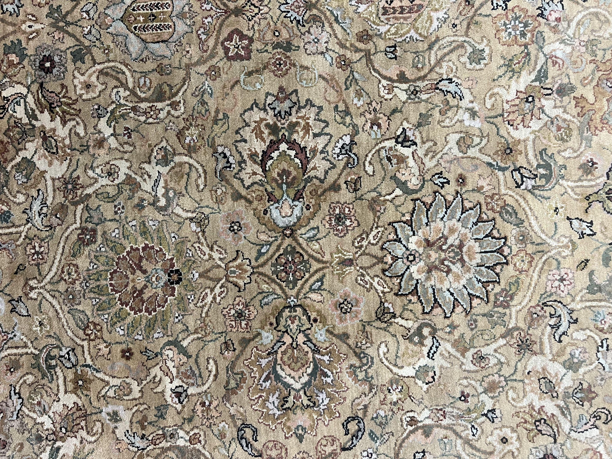 Indo Mahal Rug 8x10, Indian Jaipur Rug 8 x 10 ft, Wool Indo Persian Carpet, Handmade Traditional Floral Area Rug, Olive Green, Vintage Rug - Nuvé