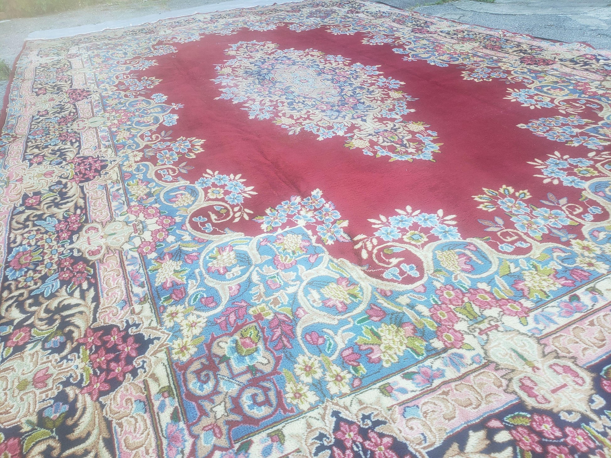 Antique Persian Kirman Rug 10x17 Oriental Carpet 10 x 17, Red, Multicolor, Namazian Signature Master Weaver, Shabby Chic, Semi Open Field - Nuvé