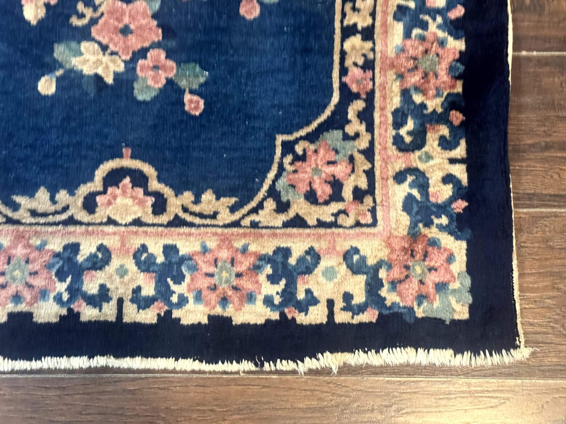 Blue and Beige Chinese Wool Rug 3x6, Chinese Fete Rug, Peking Rug, Antique Chinese Carpet - Nuvé
