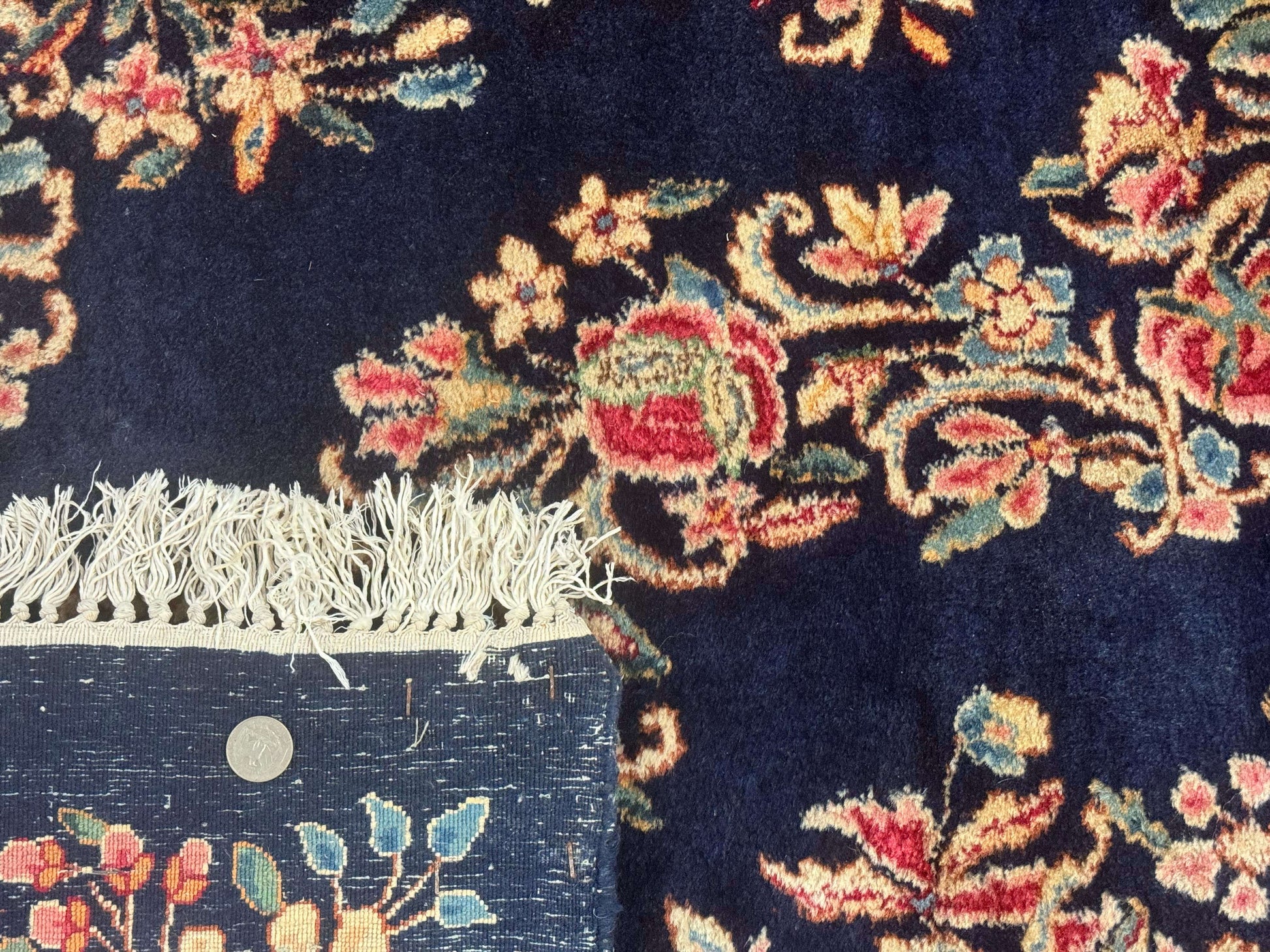 Antique Persian Kerman Rug 10x13, Navy Blue Floral Carpet, Fine 270 KPSI - Nuvé