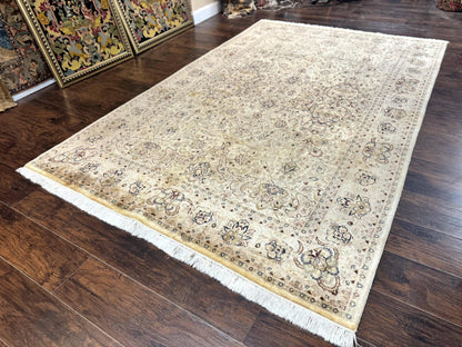 Pak Persian Rug 6x9, Vintage Handmade Wool Carpet, Floral, Beige - Nuvé