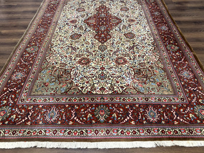Persian Qum Rug 7x11, Beige and Red, Highly Detailed Floral Pattern, Fine 260 KPSI - Nuvé