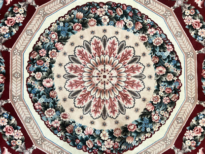 Chinese Aubusson Rug 9x12, Burgundy, Handmade Vintage Wool Carpet, Fine 210 KPSI, Elegant European Design - Nuvé