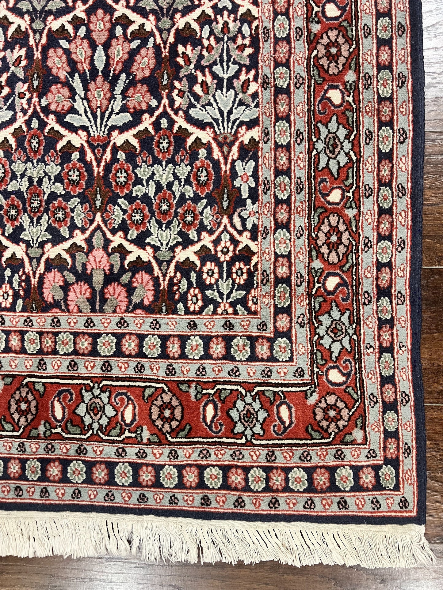 Pak Persian Rug 3x4, Wool Hand Knotted Vintage Traditional Carpet, Navy Blue & Red, Very Fine Small Handmade Floral Rug - Nuvé