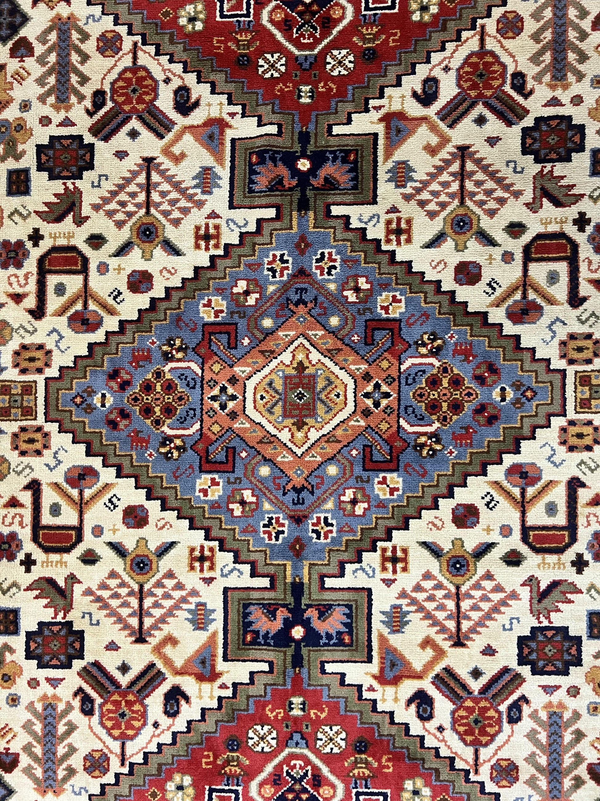 Belgium Power Loomed Rug 8x12, Geometric Medallions Persian Tribal Pattern, Vintage Wool Carpet, Ivory Red Blue - Nuvé