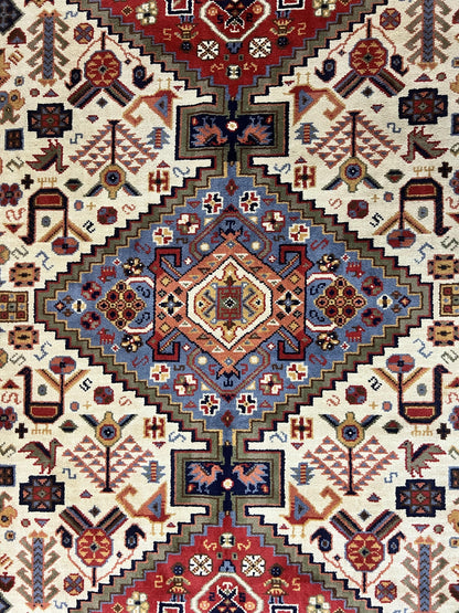 Belgium Power Loomed Rug 8x12, Geometric Medallions Persian Tribal Pattern, Vintage Wool Carpet, Ivory Red Blue - Nuvé