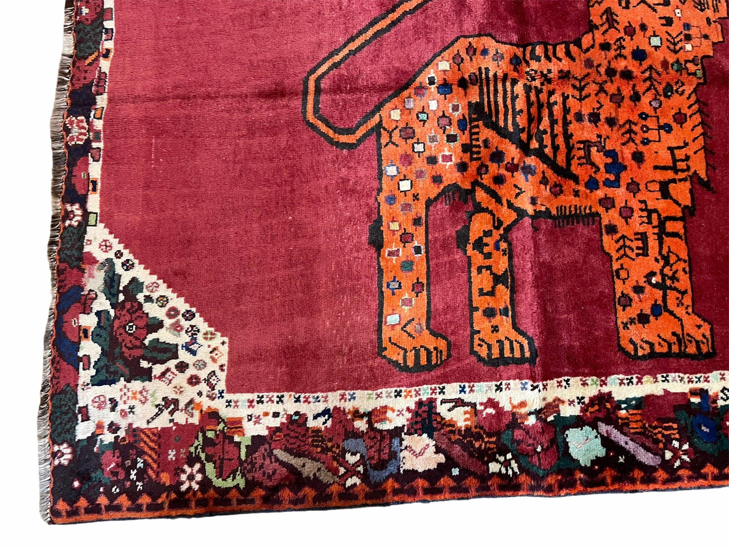 5 X 6 Handmade Rug Zagros Quality Wool Rug Lion Organic Dyes Red Leopard Tribal - Nuvé