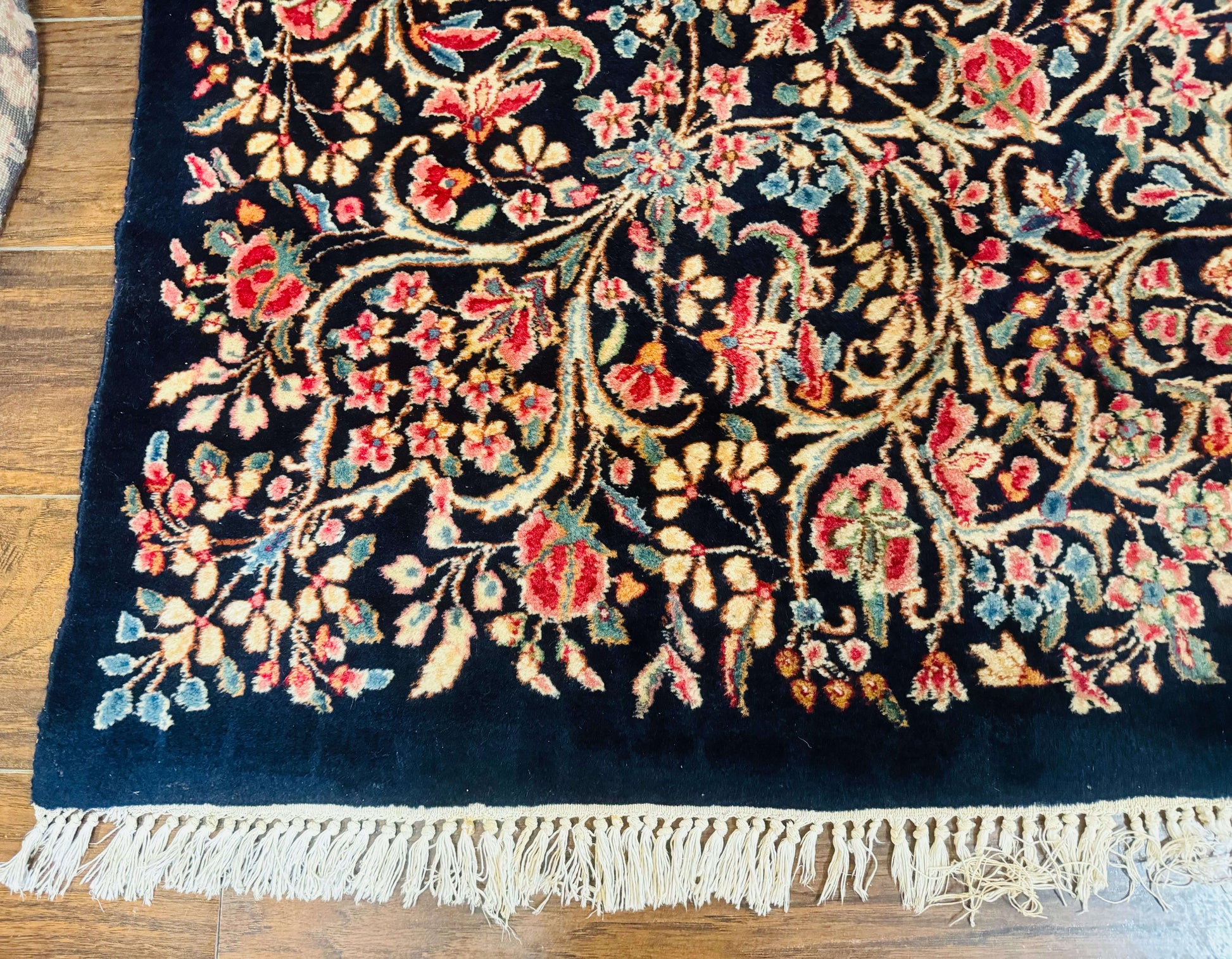 Antique Persian Kerman Rug 10x13, Navy Blue Floral Carpet, Fine 270 KPSI - Nuvé