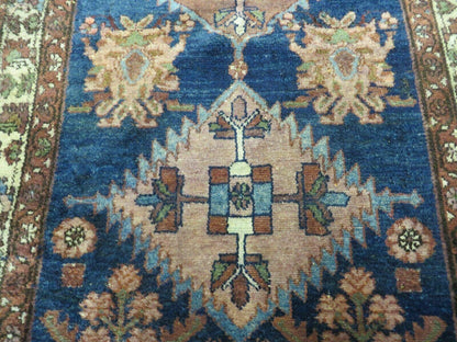 Blue Vintage Persian Hamadan Rug, Wool, Hand-Knotted, 4x6 ft - Nuvé
