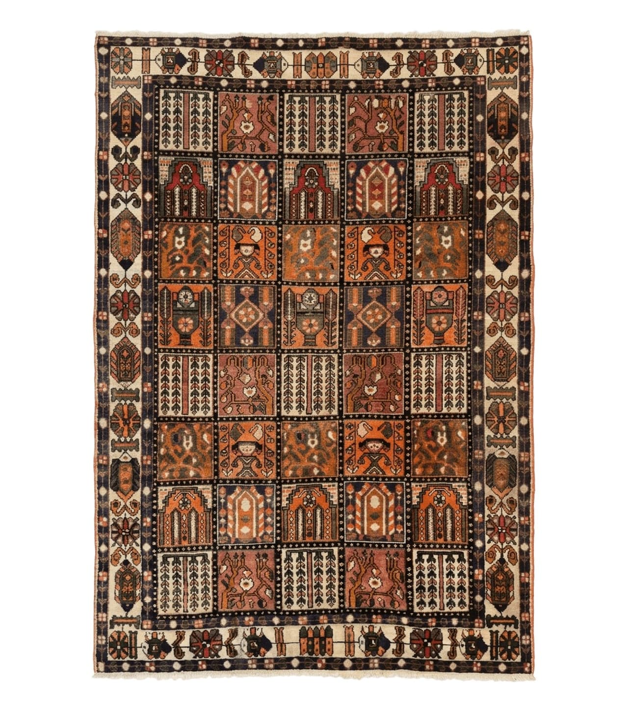 Persian Bakhtiari Tribal Rug 7x10, Panel Design, Semi Antique
