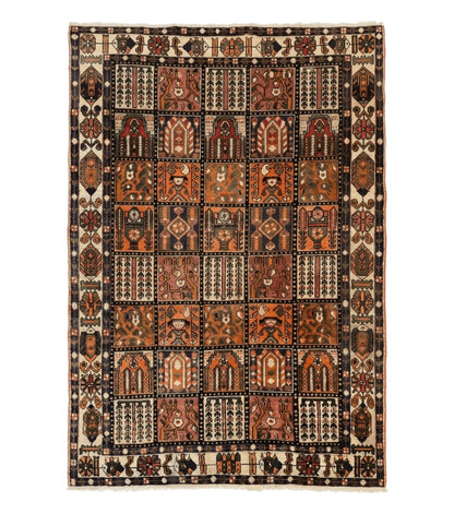 Persian Bakhtiari Tribal Rug 7x10, Panel Design, Semi Antique