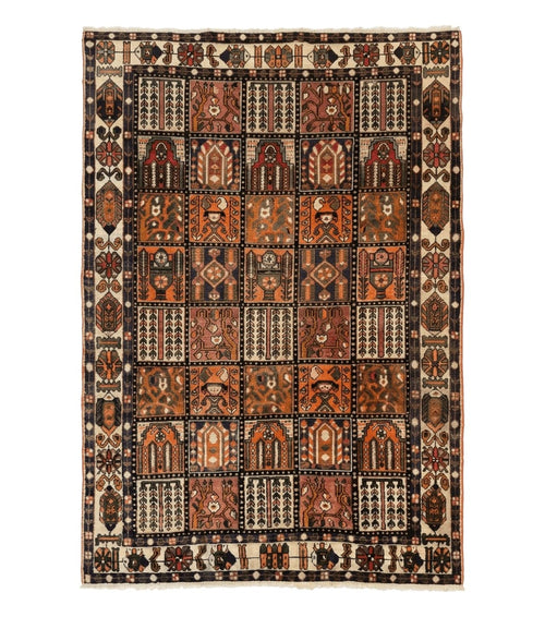 Persian Bakhtiari Tribal Rug 7x10, Panel Design, Semi Antique