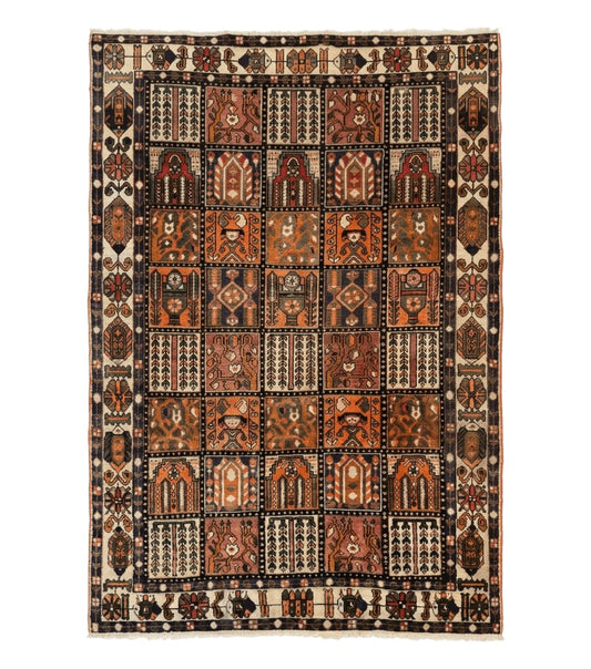 Persian Bakhtiari Tribal Rug 7x10, Panel Design, Semi Antique